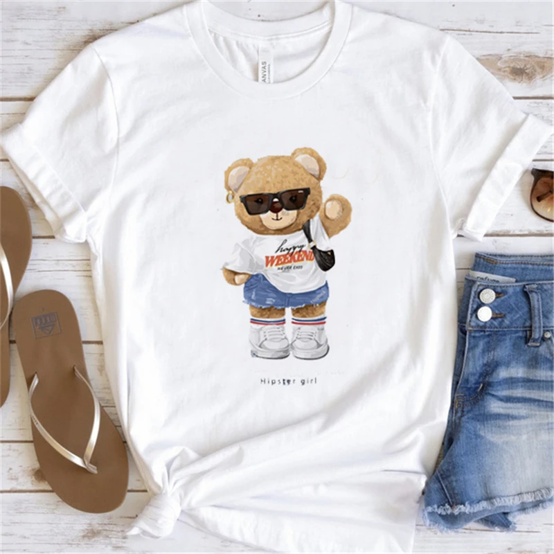 

Футболка с рисунком, милая и забавная футболка с принтом, женская модная женская новая летняя Базовая белая футболка с круглым вырезом