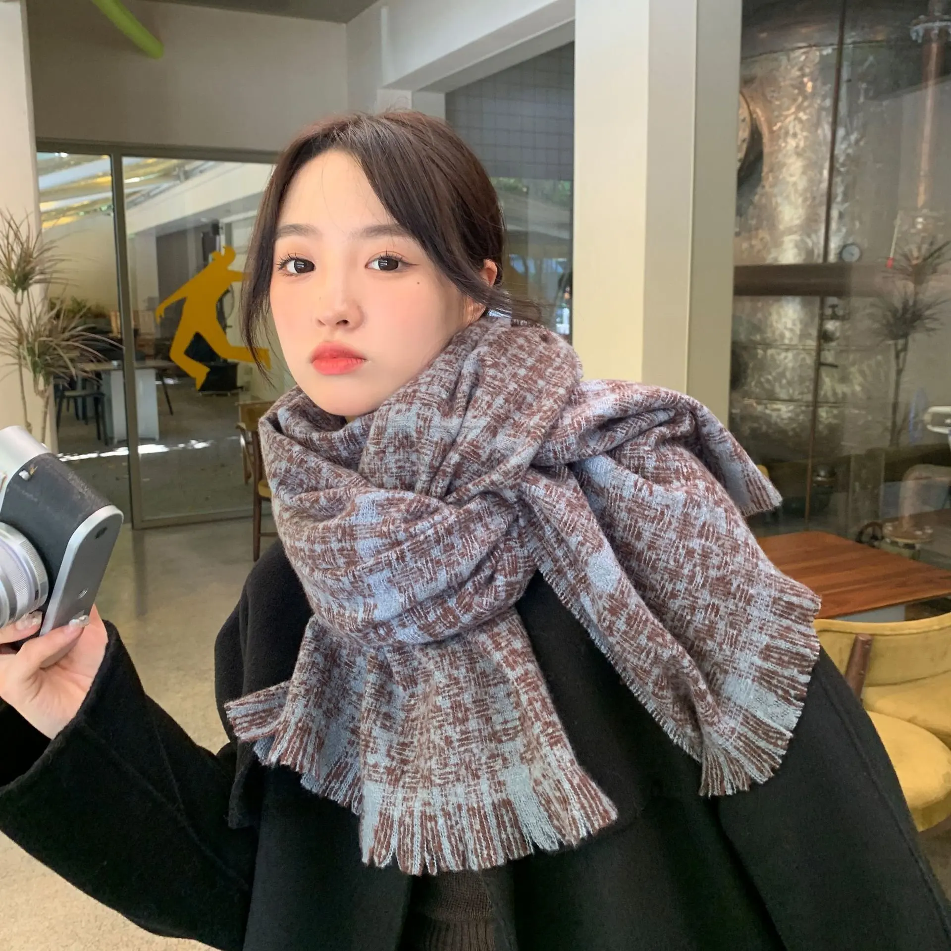 

Scarf Women's Winter Korean Hound Warm Thick Student Style All Pair with Elegant Fashion Shawl Scarf Women Luxury