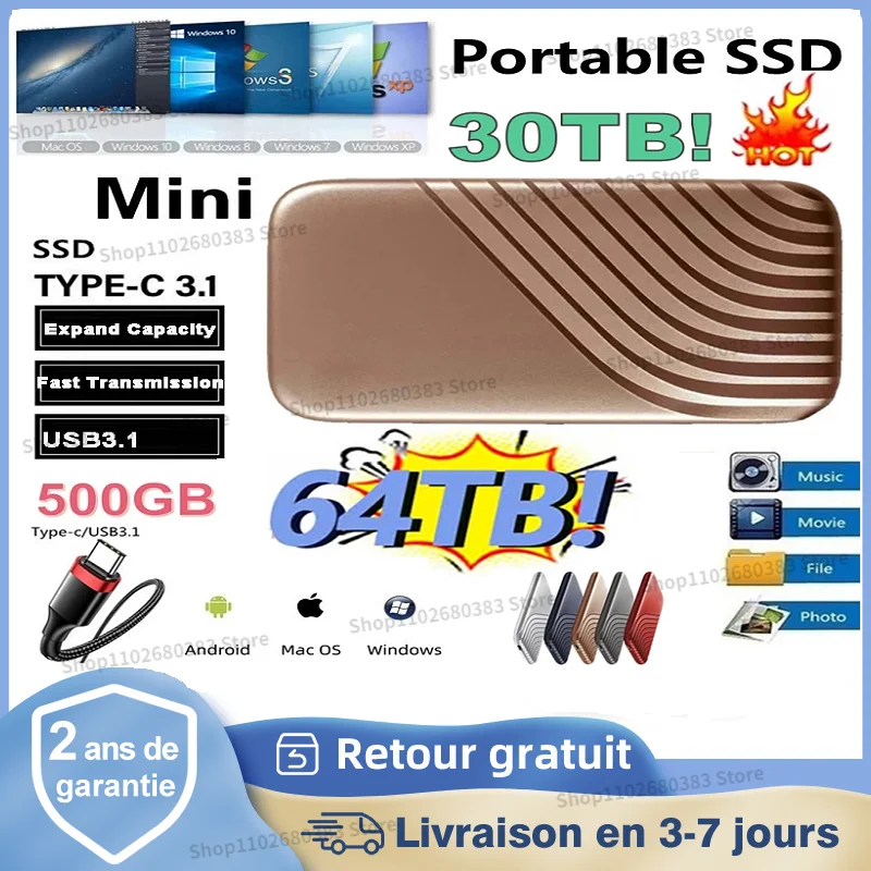 

Portable SSD 16TB External Hard Drive USB 3.1 2TB 4TB 8TB External Solid State Drive Type-C Flash Hard Disk For Laptops Notebook