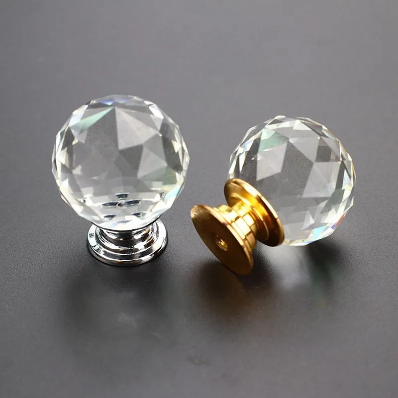 

30mm 35mm 40mm Crystal Ball Design Clear Crystal Glass Knobs Cupboard Drawer Pull Kitchen Cabinet Wardrobe Handles Hardware