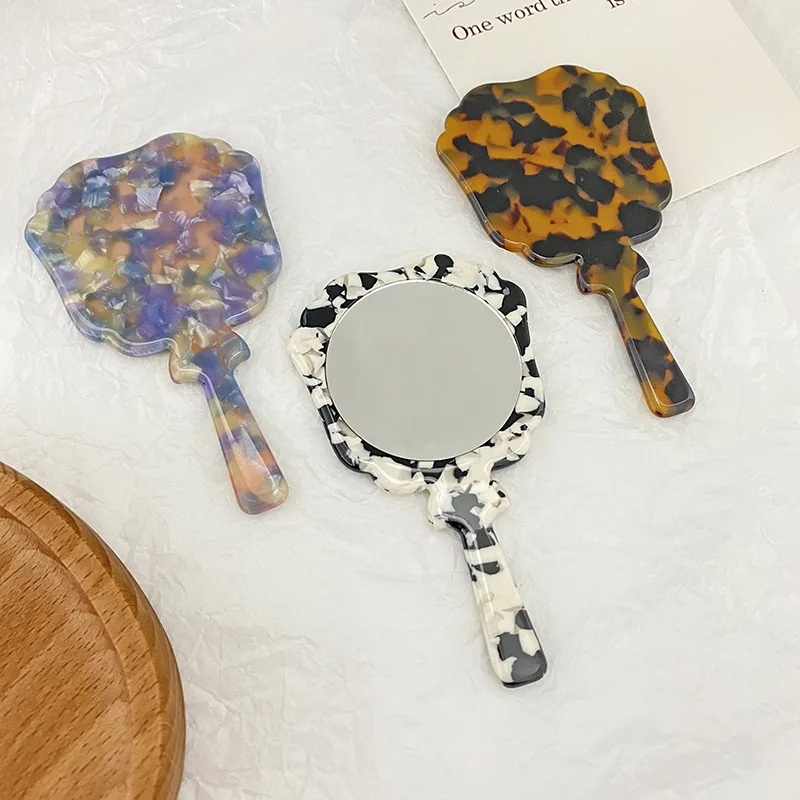 

Vintage Acetate Sheet Handheld Makeup Mirror SPA Salon Makeup Vanity Hand Mirror Handle Cosmetic Compact Mirror for Women