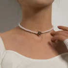 Модное простое короткое жемчужное ожерелье с подвеской на цепочке до ключиц модное ожерелье-чокер с цветами и бусинами для женщин