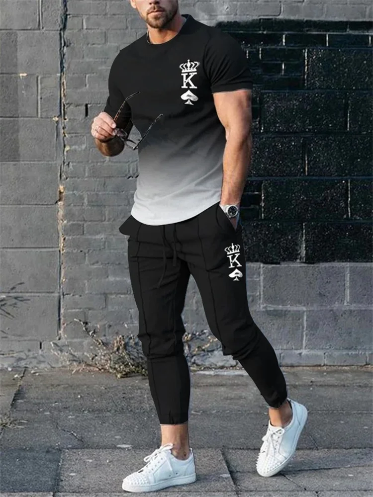 2023 New Summer 3D Printed Tracksuit Suit Men 2 Piece Set Jogging Clothing For Men Fashion Tshirts+Trousers Outfits Streetwear