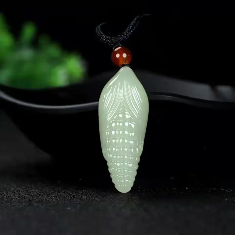 

Hot Selling Natural Hand-carve Hetian Jade Cyan Corn Necklace Pendant Fashion Jewelry Accessories Men Women Luck Gifts 1