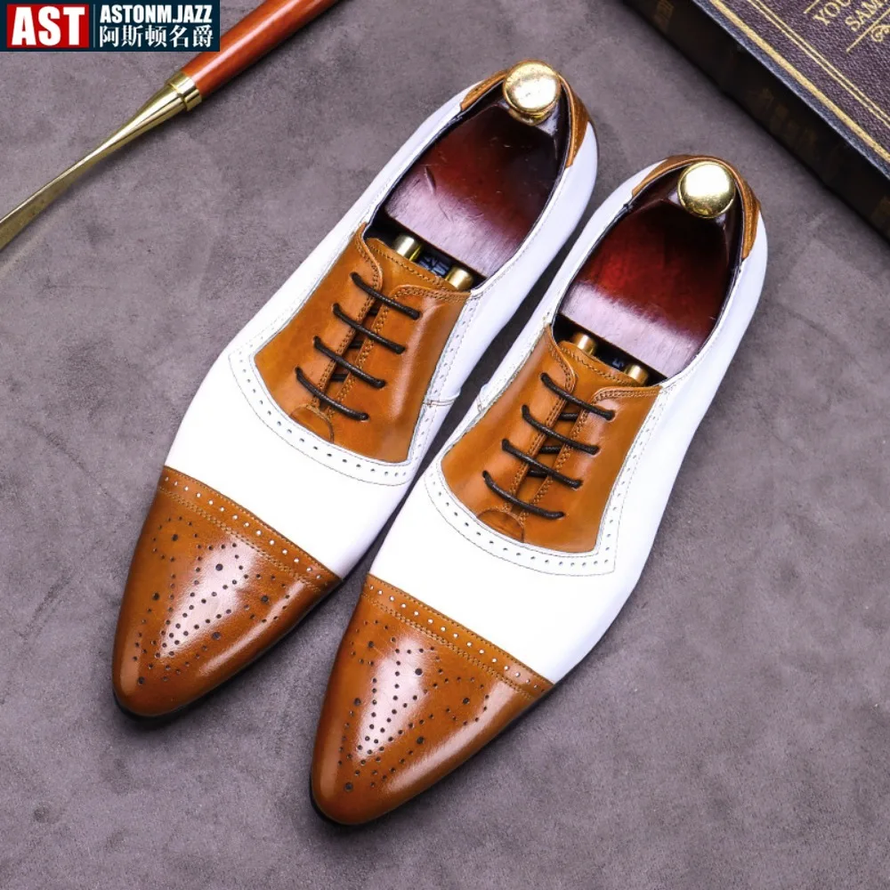 

Office Men Dress Brogues Shoes Mixed Color Men Formal Shoes Cow Leather Luxury Fashion Groom Wedding Shoes Men Oxford Shoes