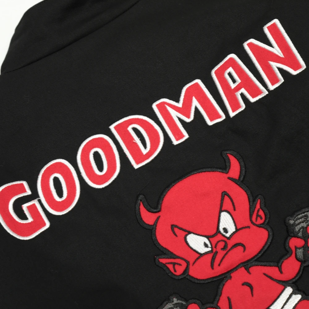 Куртка мужская стеганая составного кроя пилот с вышивкой и надписью дьявола