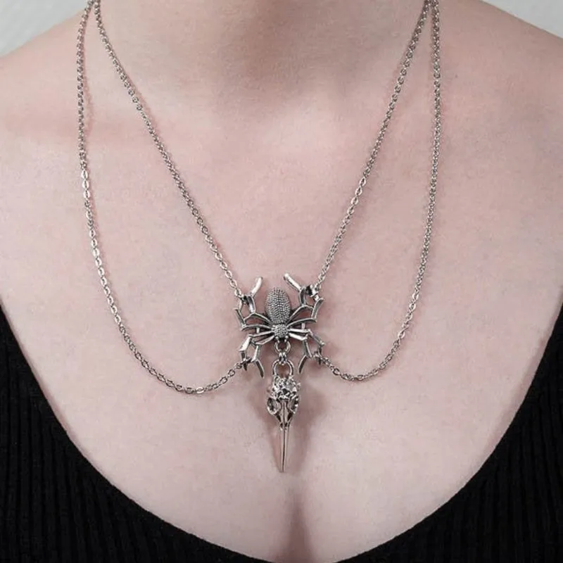 

Goth Vintage Dark Wind Spider Skull Pendant Chain Necklace For Women Personality Punk Charm Fashion Jewelry