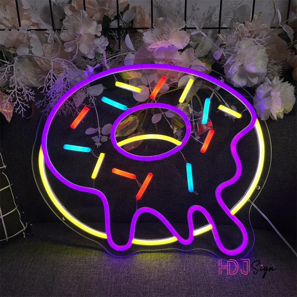 Custom Led Neon Sign Doughnut Shop Wall Decor for Home Wedding Party Sweetmeats Personalized Background Decorative Light Gift