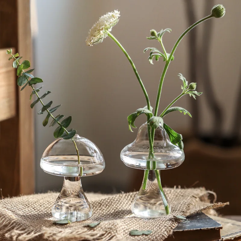 

Mushroom Shaped Glass Vase Hydroponics Plant Vase Creative Glass Crafts Decor For Home Living Room Glass Vase Plant Flower