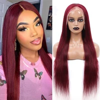 Colored Burgundy Lace Front Human Hair Wigs For Women 180% Pre Plucked Brazilian Remy Ombre 99J Straight 13x4 Lace Frontal Wig