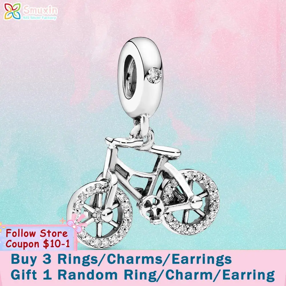 

Smuxin 925 Sterling Silver Bead Brilliant Bicycle Dangle Charms fit Original Pandora Bracelet for Women Jewelry Making Girl Gift