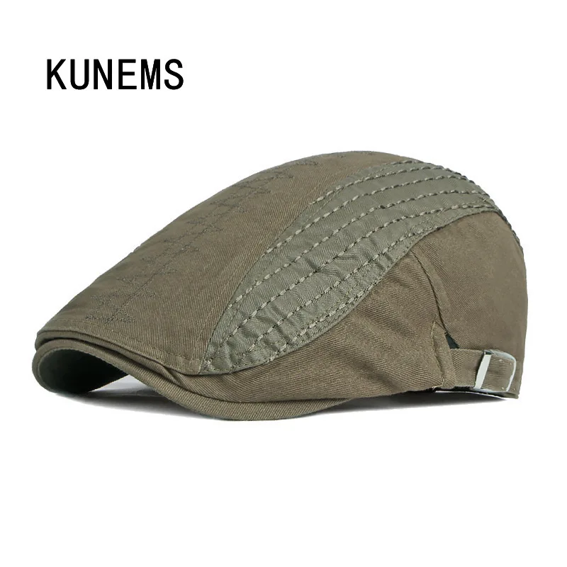 KUNEMS Solid Cotton Berets Hat Vintage Fashion Newsboy Caps Boina Casual Flat Hats for Man Adjustable Cap Gorro Hombre