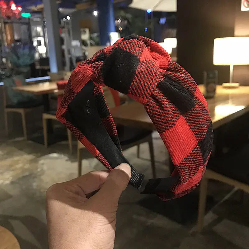 

Повязка для волос женская, широкий клетчатый ободок с узлом, из хлопка, аксессуар на голову в Корейском стиле