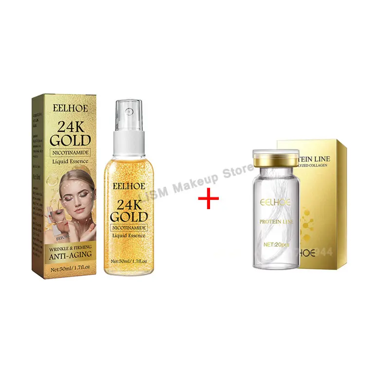

24K Gold Absorbable Face Serum Active Collagen Silk Thread Face Anti-Aging Essence Smoothing Firming Hyaluronic Skin Care