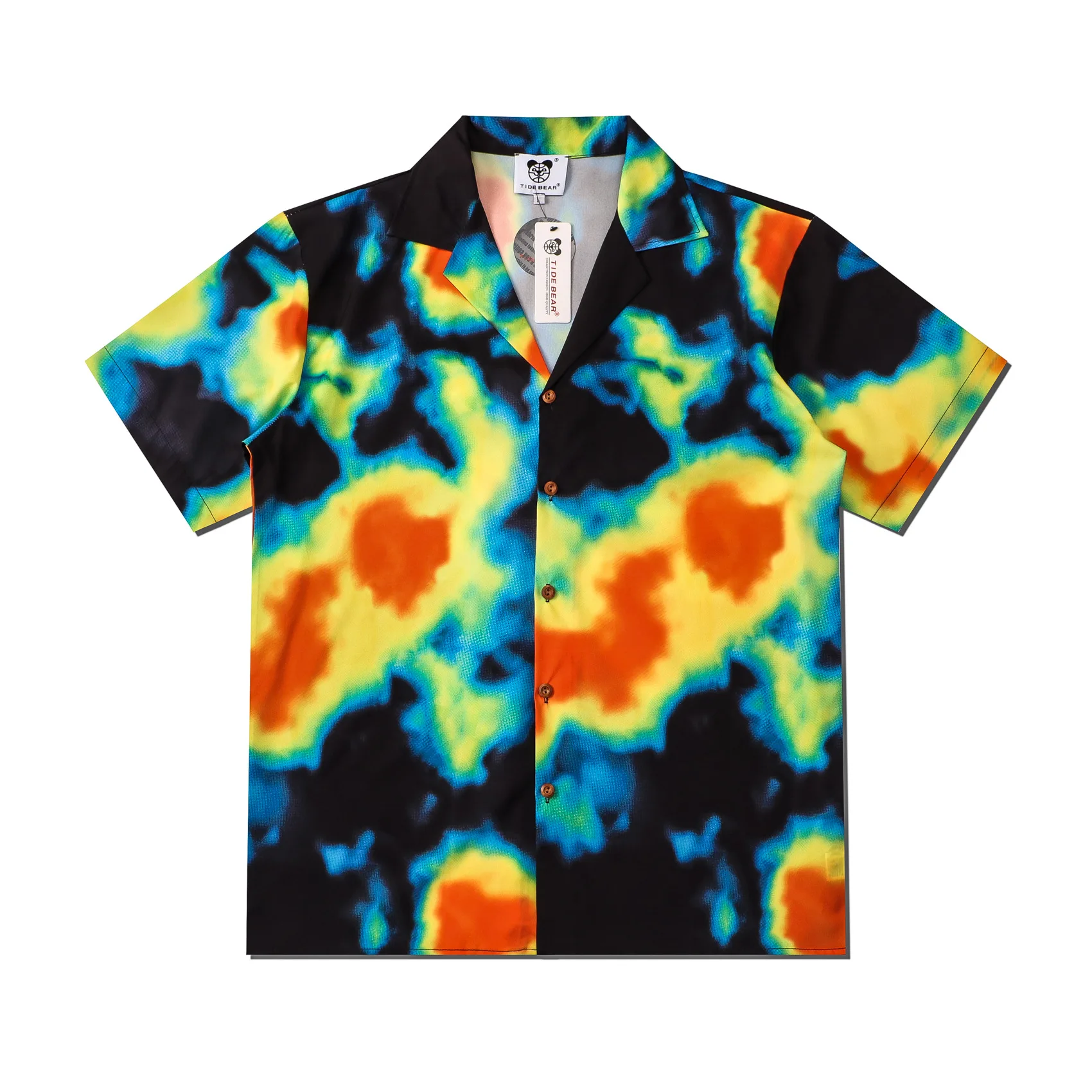 

2022 Summer New Mens Tie Dye Print Short Sleeve Vintage Shirt Trendyol Men Oversized Beach Causal Shirts Camisa Hawaiana Hombre
