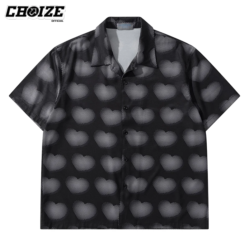 

CHOIZE Vintage Street Shirt New Summer Hip Hop Men Hawaiian Short Sleeve Shirt Mens Casual Print Beach Shirts Man Oversized Top