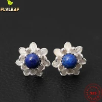 real 925 sterling silver jewelry lapis lazuli lotus flowers stud earrings for women freshwater pearls original design accessorie