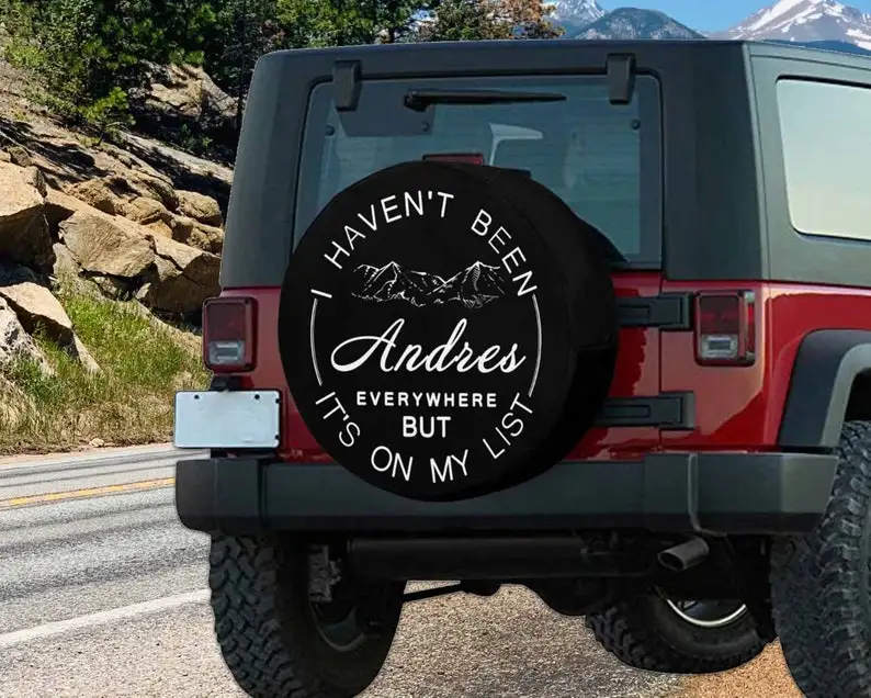 

Personalized Black Spare Tyre Cover with Text, Birthday Gift for Car Lovers, Custom Tyre Cover w Name, Car Spare Tire Cover, Cus