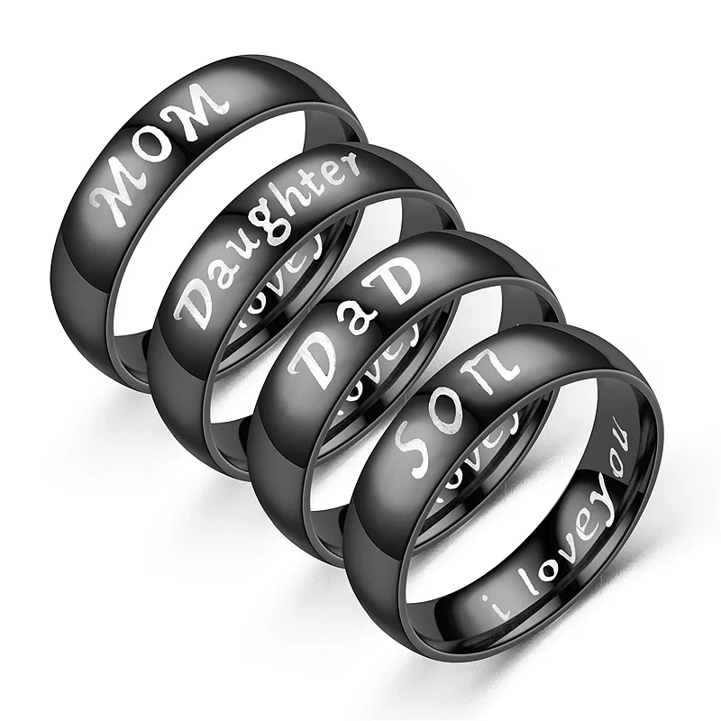 

Mom Son Daughter Letter Ring for Family Member Rings Temperament Fashion 6mm Width Stainless Steel Rings Jewelry Gift
