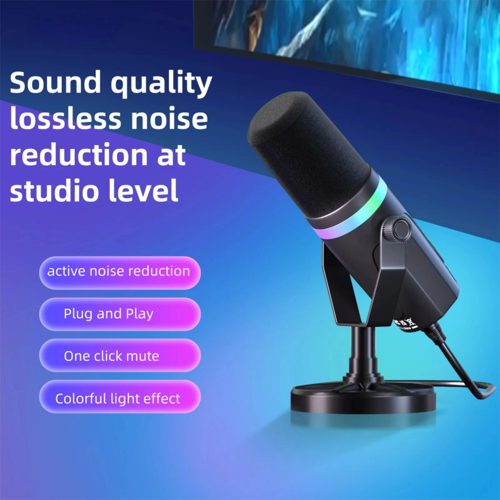 Фото Динамический микрофон S3000 USB/XLR с разъемом для наушников/RGB/функцией отключения звука для микшера, ПК, игр, записи, стриминга, PS5/4, AmpliGame №2
