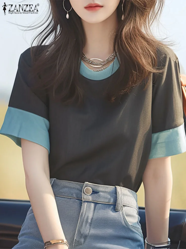 Блузка ZANZEA женская повседневная с круглым вырезом модная цветная рубашка