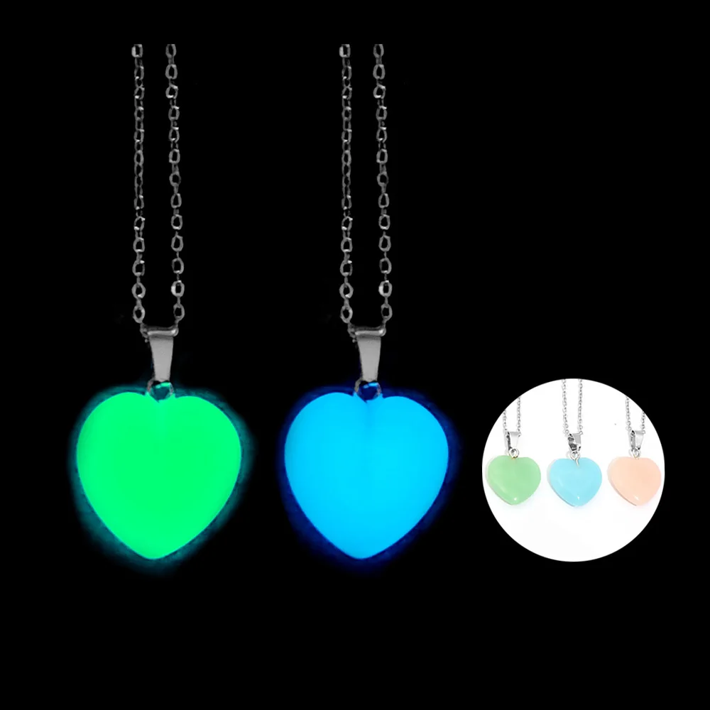 Светящееся светящееся сердце из нержавеющей стали природный камень в темноте