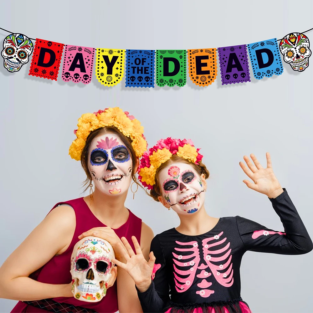 

Mexico Party Day of the Dead Da de Muertos Party Wall Hanging Paper Banners Indian Carnival Party Door Couplet Decorations