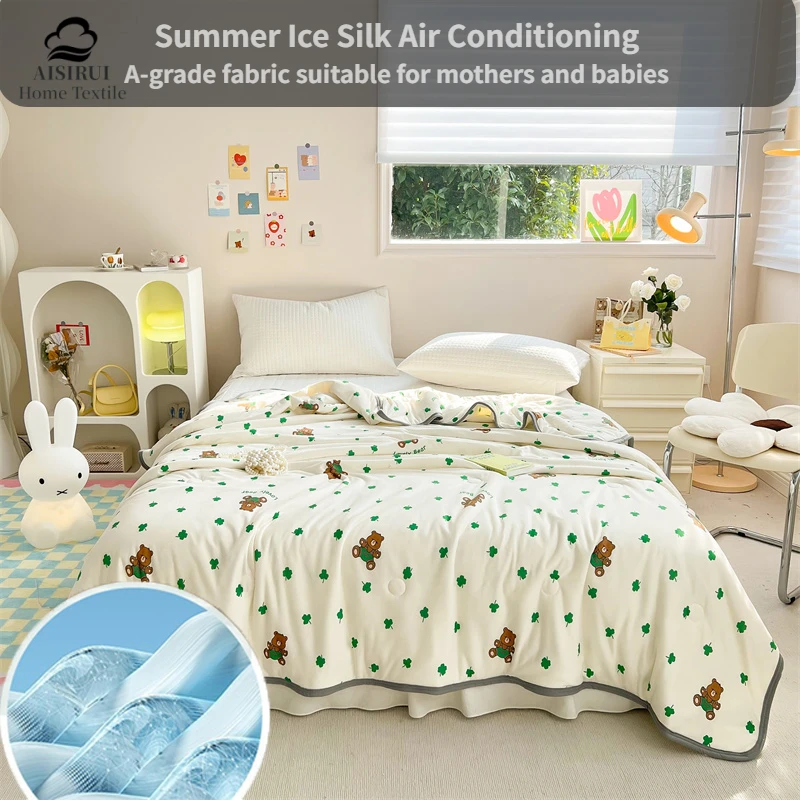 

Cool Air Condition Quilt Comforter Lightweight Blankets Skin-friendly Double Sided Cool Feeling Fibre Duvet Water Washable Decor