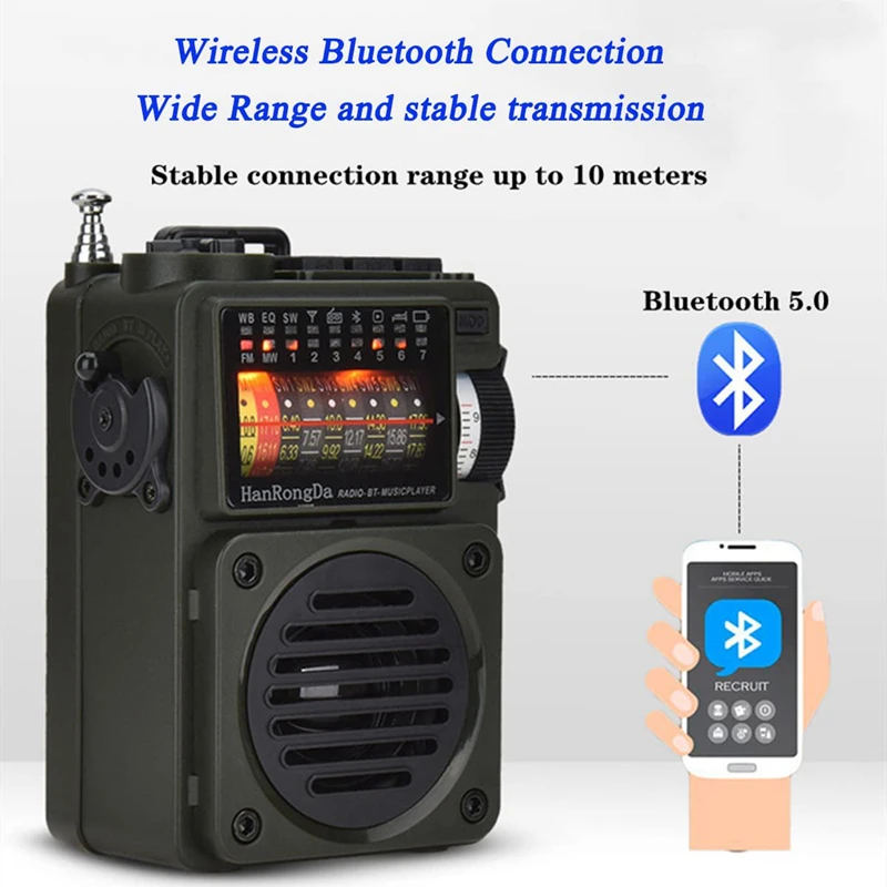 Портативное полнодиапазонное радио приемник MW/FM /SW/WB Bluetooth динамик музыкальный