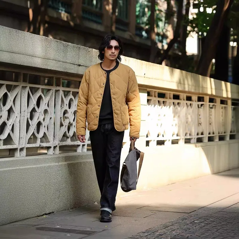 Зимняя стеганая куртка в стиле ретро мужская без воротника с хлопковой