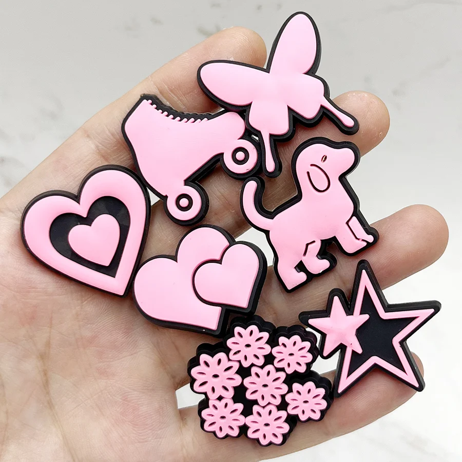 

1Pcs Ladies Pink Style Shoe Buckle Accessories DIY Love Star High Heel Ring Shoes Decoration Jibz For Croc Charms Kid X-mas Gift