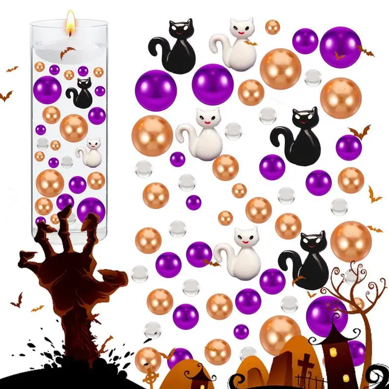 

Halloween Vase Filling Floating Candles Centerpiece Flowerpot Filling Pearls With Black White Cat Pendants Holiday Supplies