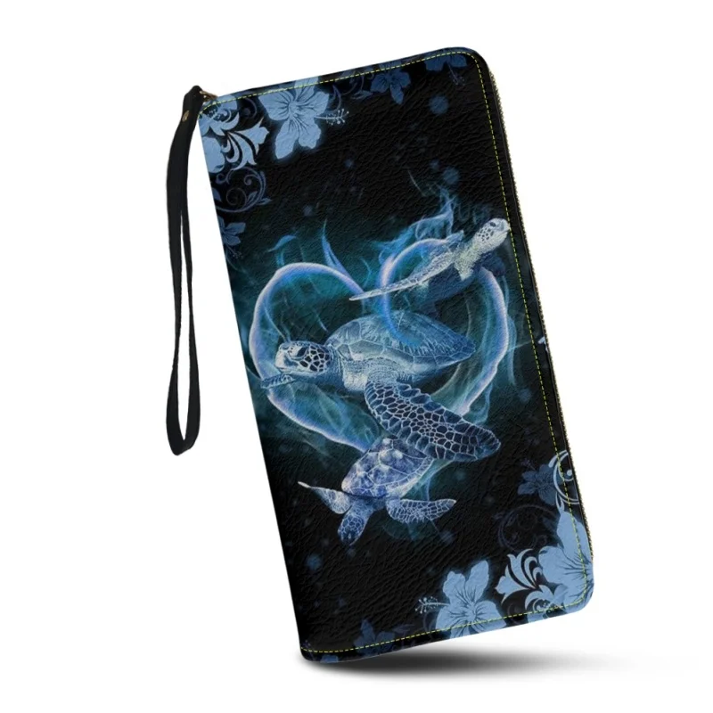 Belidome Blue Sea Turtle Floral Cute Wallet for Womens Wristlet Credit Card Holder RFID Blacking Clutch Bags Long Zipper Purse