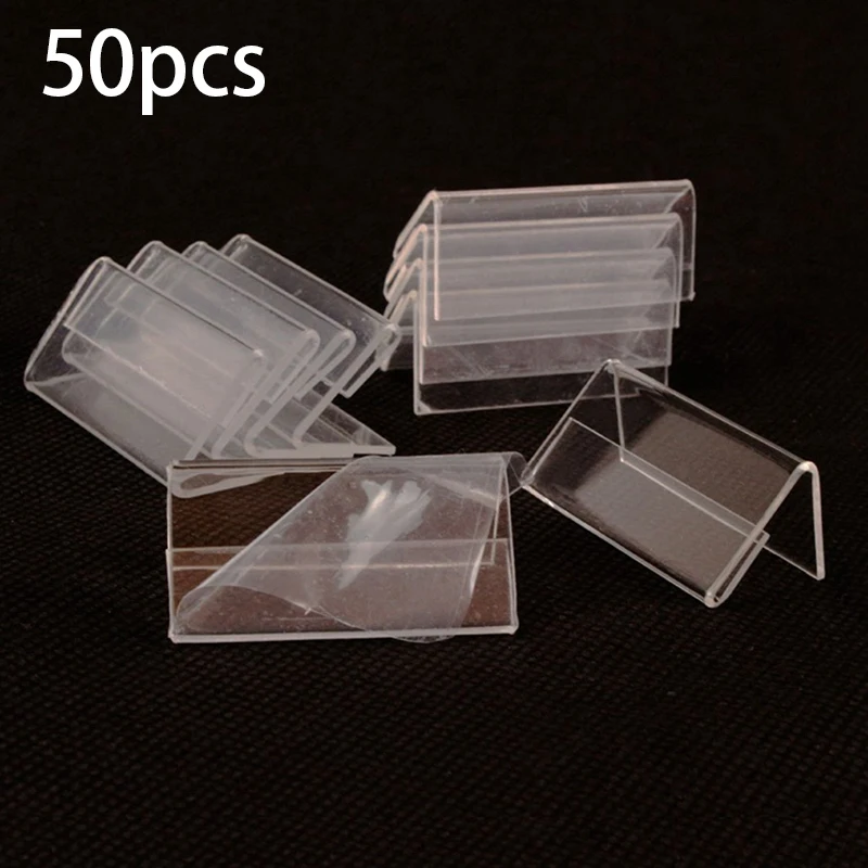 

50Pcs Clear Signage Card Holder Poster Holder Plastic Mini Label Holder Acrylic Card Display Stand 2X4cm