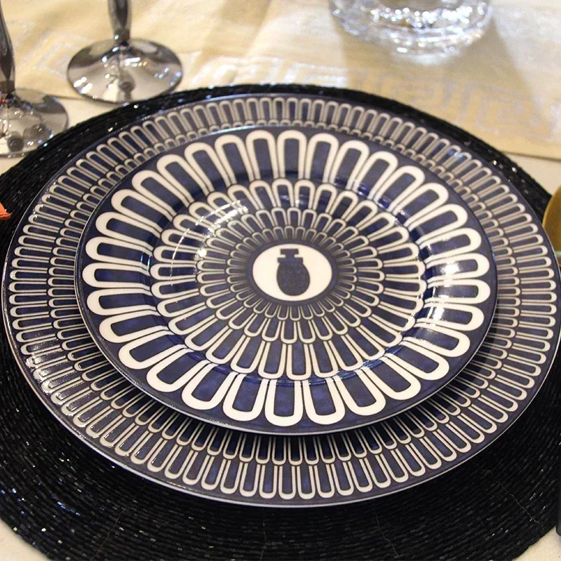 Exotische blaue Platte im europäischen Stil zu Hause Frühstück Persönlichkeit Teller Gericht Home Dekoration Probe dekorative