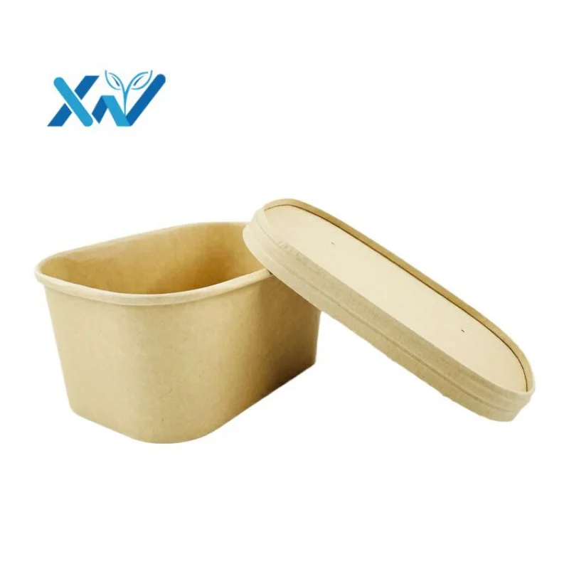 

Eco friendly recyclable kraft paper square box logo disposable box for food with paper and pp lid