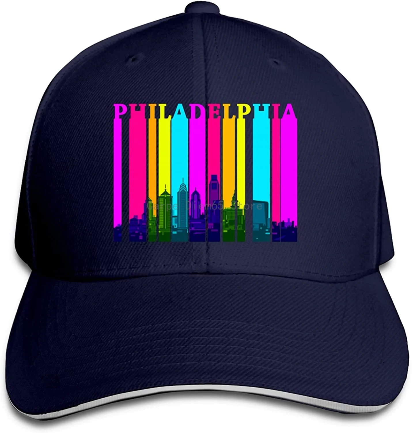 

Retro Philadelphia Skyline Peaked Baseball Cap Hat Baseball Sun Hat Sandwich Cap