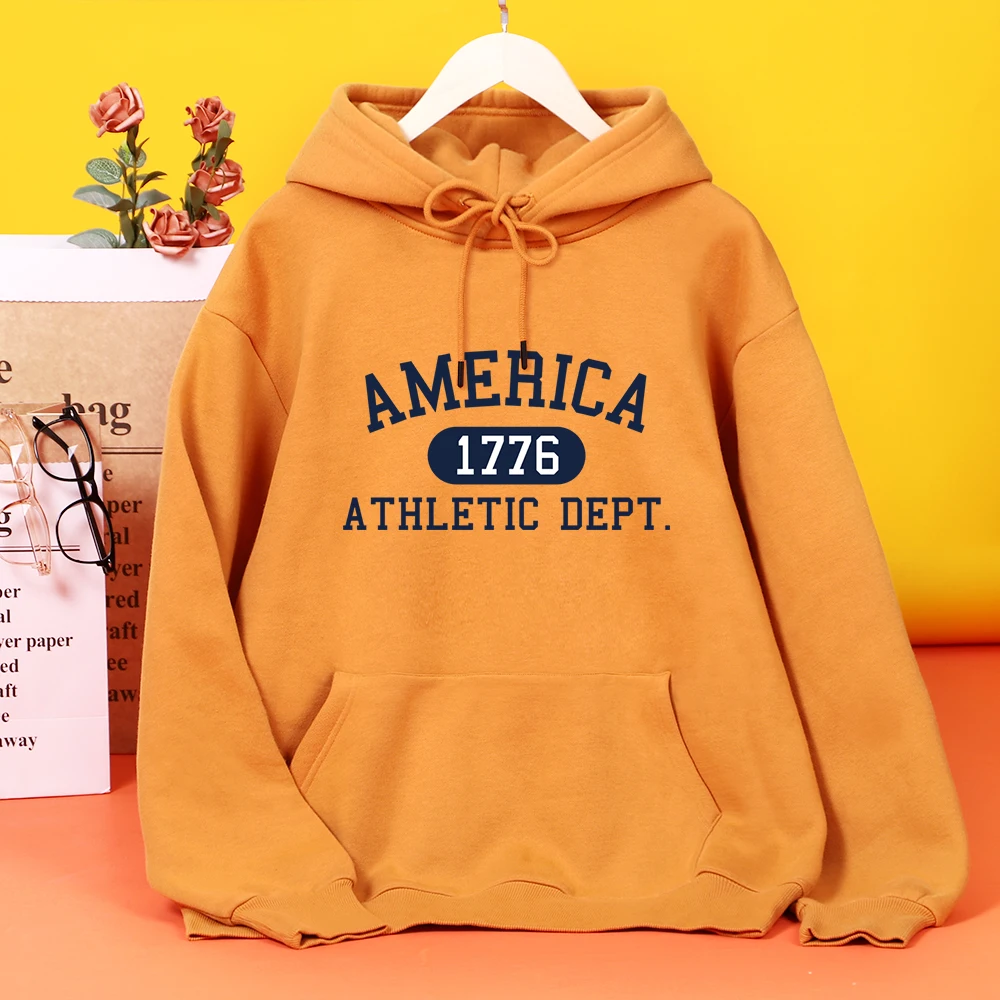 

America 1776 Athletic Dept Letter Printing Hoodie Womens Autumn Casual Hoody Simplicity Oversized Tops Street Daily Streetwear