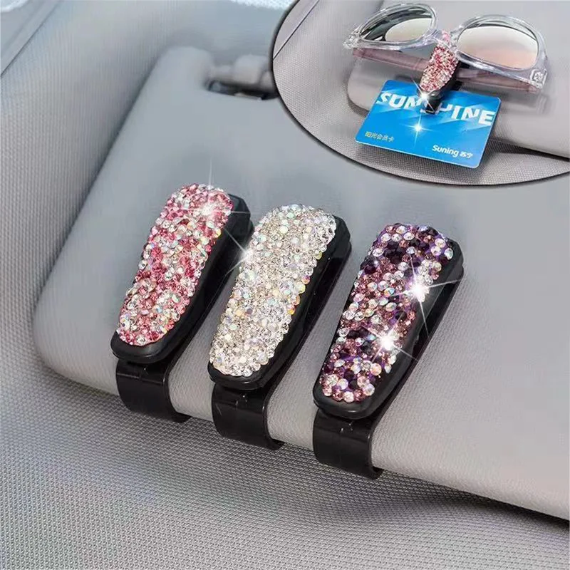

Diamond Plastic Auto Sun Visor Glasses Sunglasses Bracket Clip Ticket Bill Card Holder Bling Rhinestone Car Glasses Clip