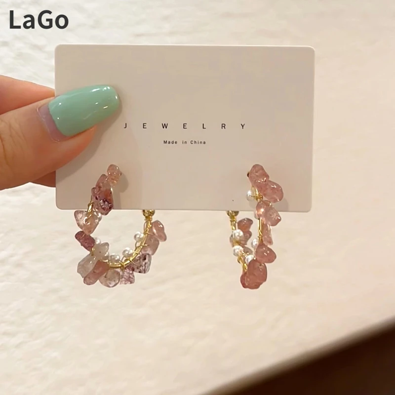 

Fashion Jewelry 925 Silver Needle Irregular Beads Earrings Hot Sale Fairy Design Elegant Hoop Earrings For Women Girl Gifts