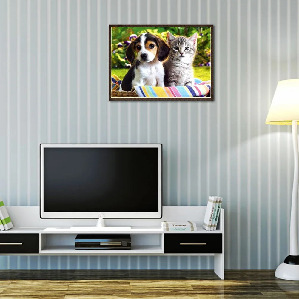 

DIY Diamond Embroidery Painting Kit Cross Stitch Pictures Crafts Household Wall Decor (Puppy and Kitten)