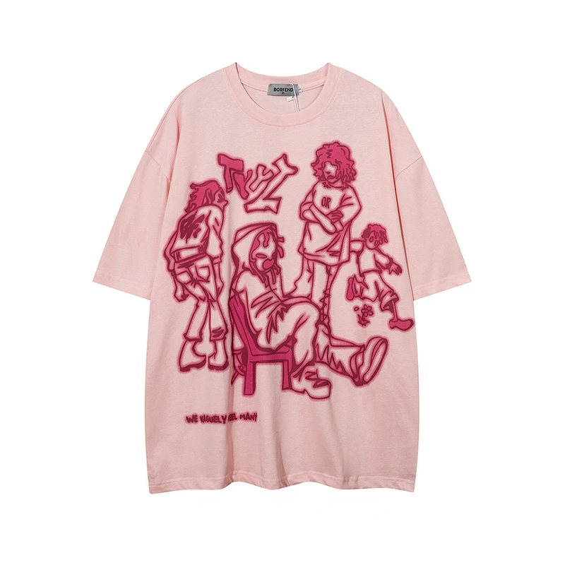 

Pink Y2K T-shirt Funny Cartoon Pattern Tops Summer Harajuku Anime Pullover Men's Women's Hip Hop Hipster Tees