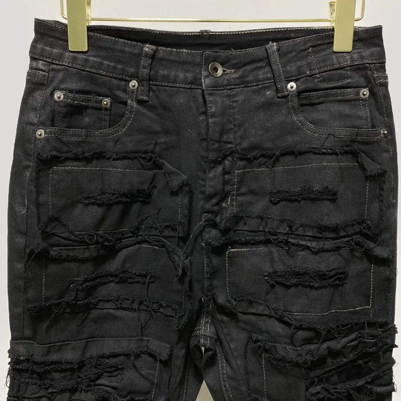 New Ripped Jeans Owens Pants High Streetwear Straight Denim Pants Ro Four Season Pants for Men