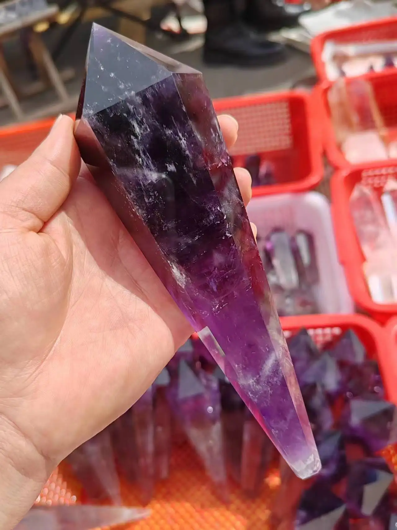 Натуральный Аметист кварцевый кластер Хрустальный стержень образец скипетр