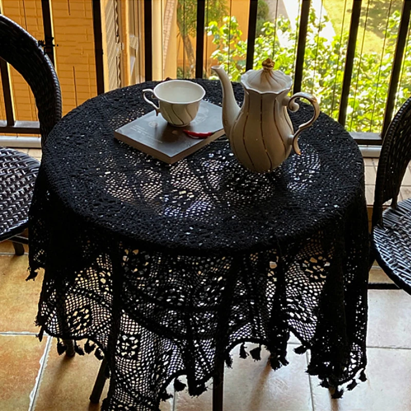 

1pcs Tea Party Pastoral Handmade Crochet Square Cover Cloth Cotton Tablecloth Bedroom Balcony Corridor ound Table Piano