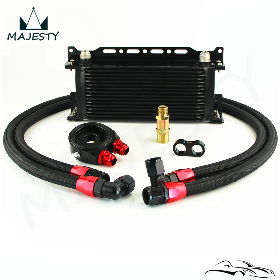 

Black 16 Row Oil cooler w/ Bracket + Filter Adapter Hose Kit For Japan Car Fits For Honda Toyota