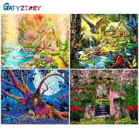 gatyztory paint by number forest drawing on canvas hand painted painting scenery diy pictures by numbers kits home decor