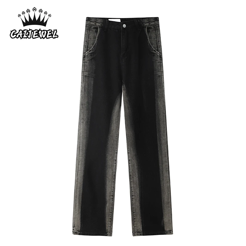 

Women's Jeans Black Washed Wide Leg Pants Streetwear Vintage High Waist Casual Fashion Baggy Straight Denim Trouser Ladies