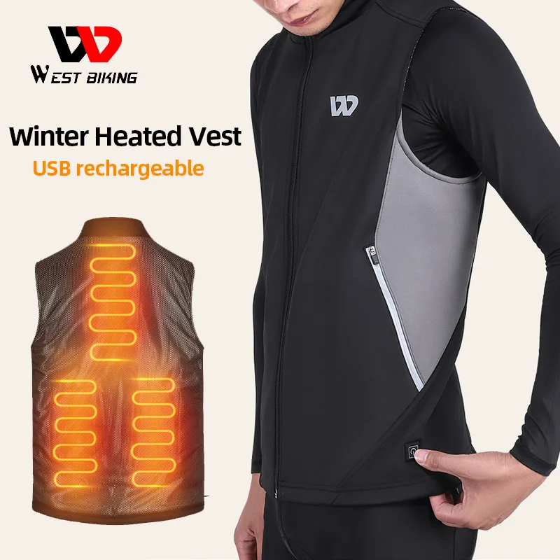 

West Biking Usb Rechargeable Heated Vest Women Winter Warm Men's Heating Jacket for Cycling Skiing 3 Modes Control Thermal Vest