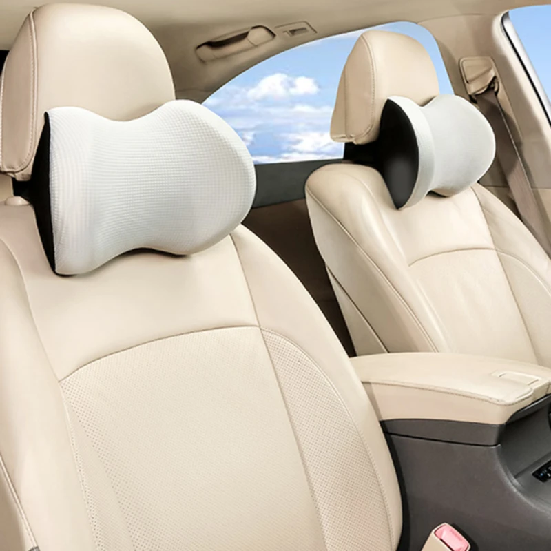 

1PC Car Headrest Neck Pillow for seat chair in auto Memory Foam cotton mesh cushion Fabric Cover soft Head rest travel support